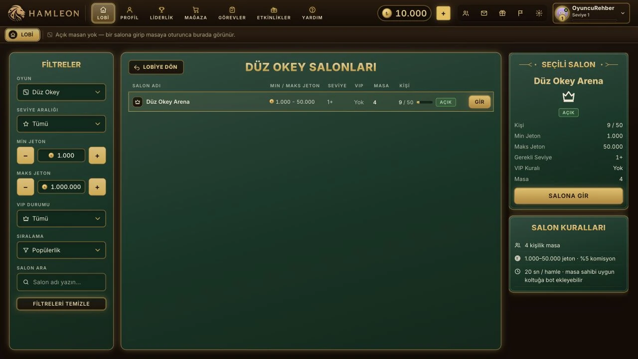 Salon listesi ekranı