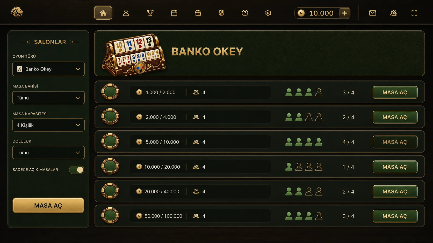 Banko — Salon listesi