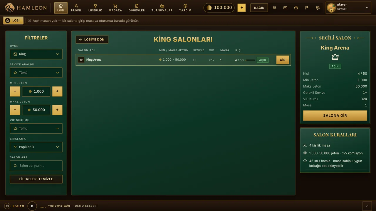 King — Salon listesi